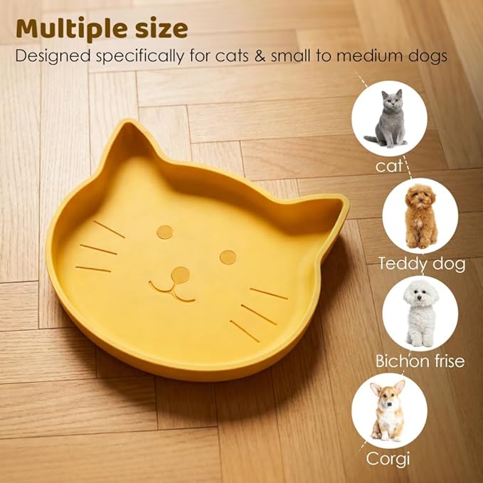 2PCS Silicone Pet Bowls, Non Slip Cat Feeding Dish with Strong Suction Cup, Slow Feeder Shallow Bowl for Dogs Cats, Dishwasher Secure