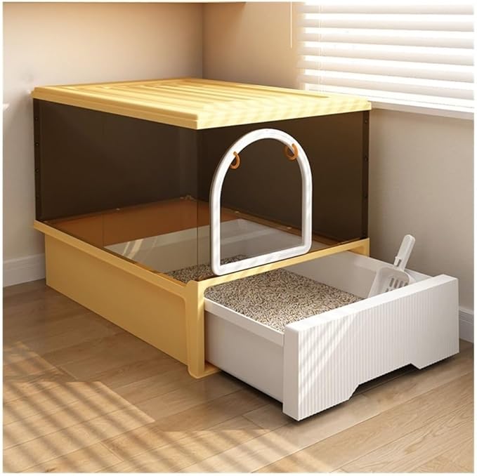 Pet Supplies, Hooded Cat Litter Box with Lid & Scoop, Front & Top Entry, Easy Clean(Yellow)