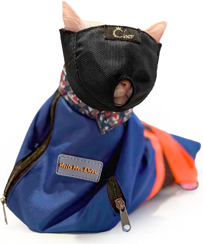 Cinf Cat Nail Clipping Cleaning Grooming Restraint Bag (Free Muzzle) Set No Scratching Biting for Bathing Nail Trimming Injecting Examining(Navy Blue,L)