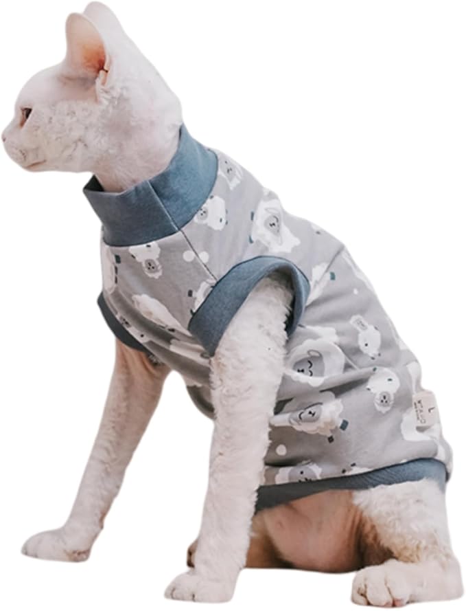 Sphynx Hairless Cat Summer Cotton T-Shirts Cat Vest Pet Clothes, Round Collar Vest Kitten Shirts Sleeveless, Cats & Small Dogs Apparel (Sheep, XL (9-13 lbs))