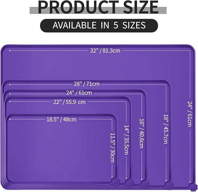 Reopet Waterproof Pet Feeding Mat, Non-Slip Silicone Placemats for Dog Cat Food and Water Bowl, High Raised Edges to Prevent Spills and Protect Floors