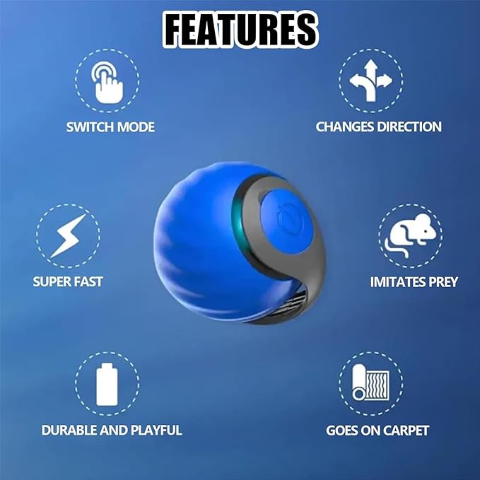 Speedy 2.0 Tail Interactive Cat Toys for Indoor Cats, Automatic Cat Toy with Tail, Electric Rolling Ball on Carpet,Cat Toys for Bored Indoor Adult Cats (Blue)