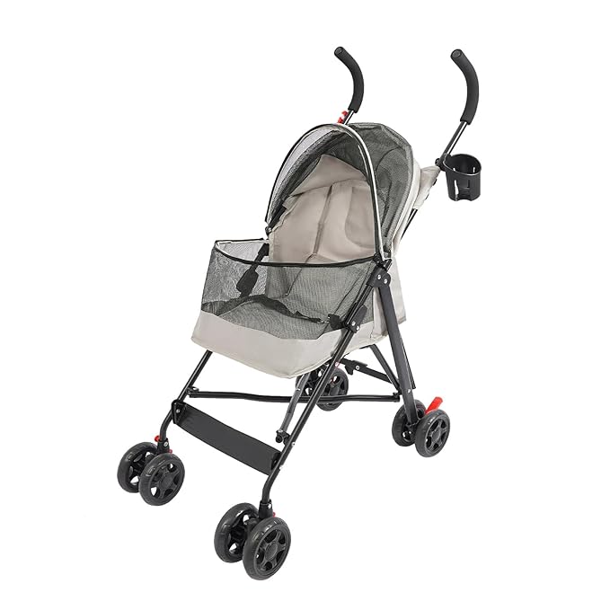 4-Wheel Pet Travel Stroller, Foldable & Lightweight Dog Cat Cage Jogger Stroller, Breathable and Visible Mesh for Small & Medium Dogs & Cats (Up to 22lbs) (White)
