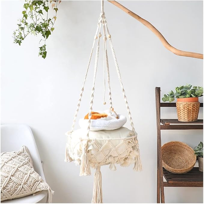 Handmade Cat Hammock Cat Dog Swing Hanging Bed Tassel Design Cat Nest Indoor Elegant Tapestry Decoration Pet Cat House Personality Home (Hammock G)