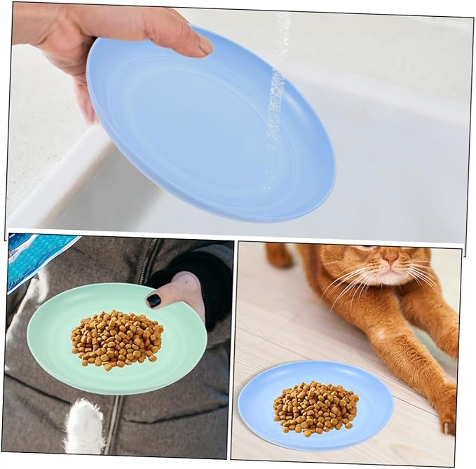 Amosfun 4pcs Shallow Cat Bowls Set, Sturdy Pet Food Plates 20cm, Wide Flat Round Dishes for Small and Short-Legged Cats, Multi-Color Feeding and Watering Supplies