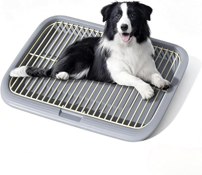 Dog Potty Tray Indoor Pet Pee Pad Holder for Small & Medium Dogs, Puppy Training Pad Holder, Pet Toilet Litter Box, Dog Bathroom Tray, Housebreaking Potty Supplies 17.72''LX12.99''WX1.97''H(Grey)