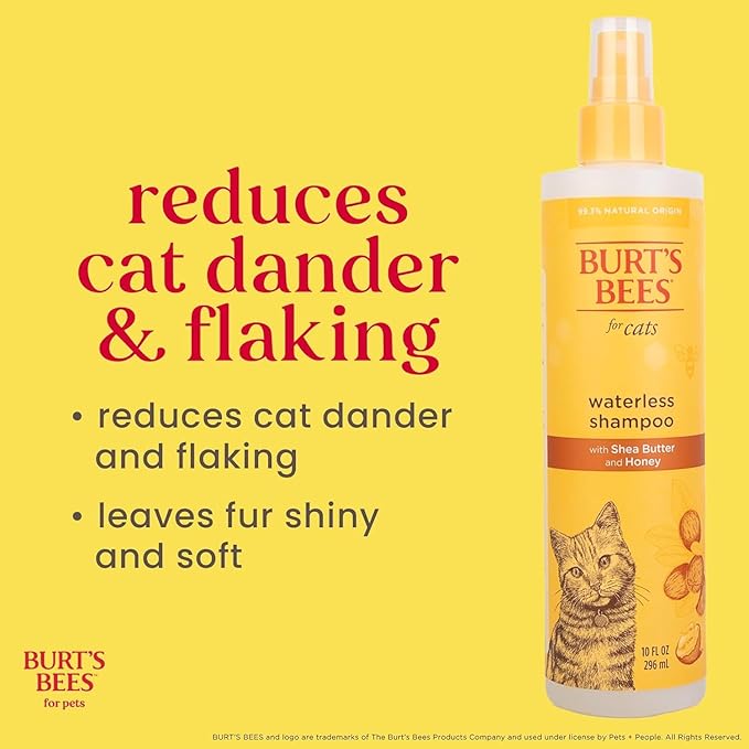 Burt's Bees for Pets Waterless Cat Shampoo Spray, No-Rinse Cat Dry Shampoo with Shea Butter & Honey for Gentle Cleaning Between Baths, pH Balanced, No Harsh Detergents, 10 Fl Oz
