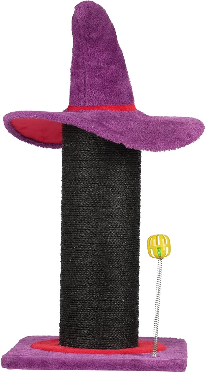Wizard Hat Cat Scratching Post with Spring Ball Toy for Indoor Cats, Halloween Spooky Cat Scratcher, Purple(40 * 30 * 60cm)