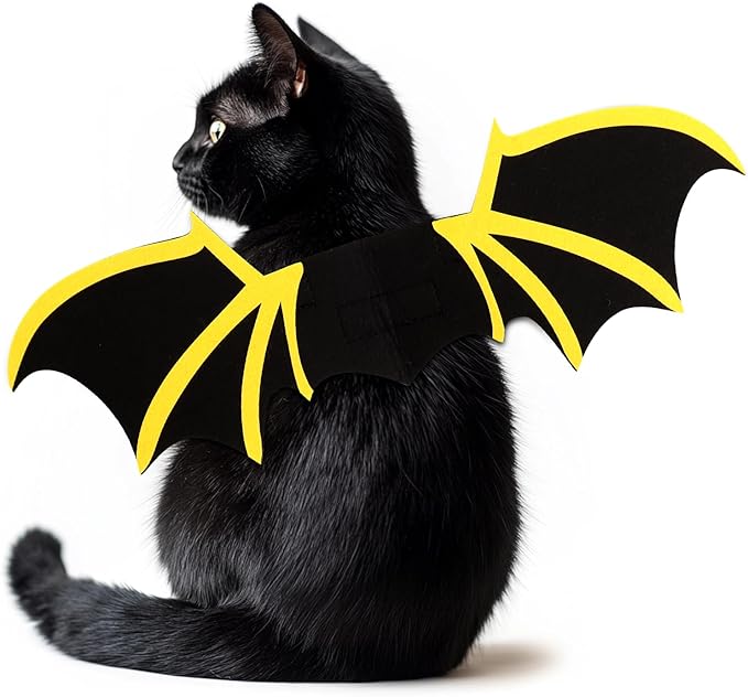 Cat Bat Wings, Pet Cat Bat Costume, Puppy Cat Wings for Halloween Party Decoration, Cute Cat Halloween Costumes, Kitten Bat Wings, Puppy Cat Dress Up Accessories,Yellow