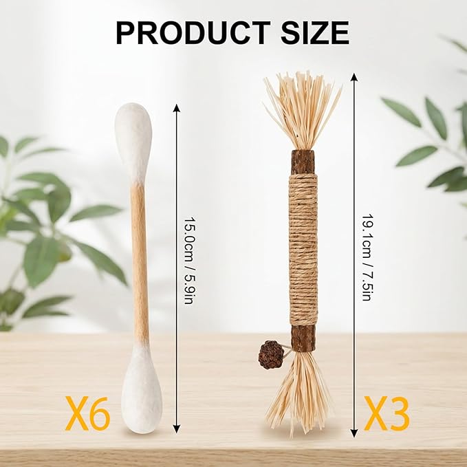 Qtip Cat Toy, Giant Qtip Cat Toy, 9 Pcs with Cotton Swab Design, Interactive Play for Indoor Cats and Kittens, Dental Teething Support and Catnip Entertainment
