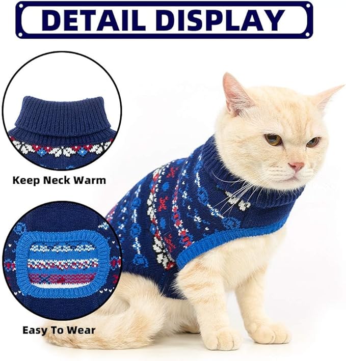 BINGPET Cat Sweater - Cat Winter Sweater with Snowflake - Soft Turtleneck Knitted Kitten Puppy Apparel, Winter Pet Clothes for Cold Weather