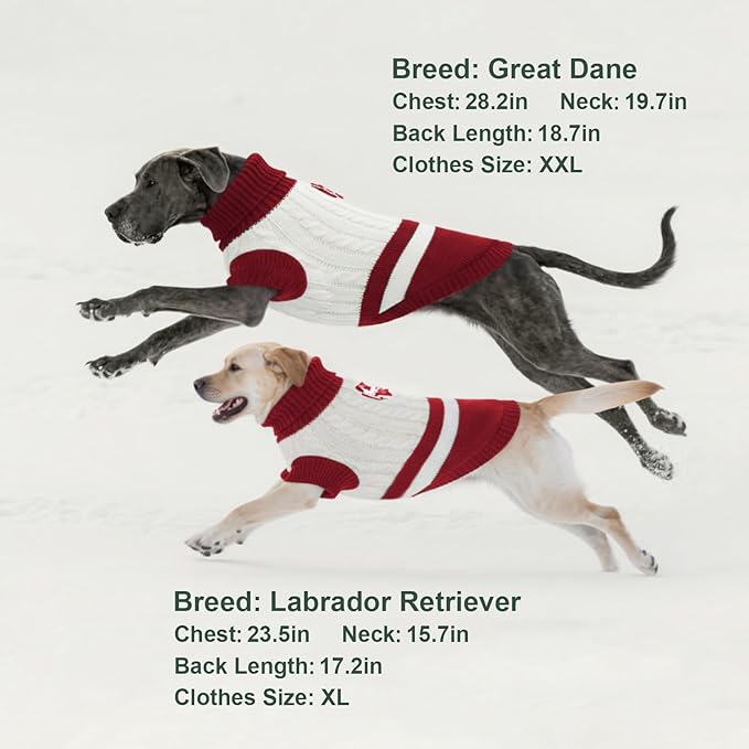 Dog Sweater Knitted for Small to Large Dogs Boy Girl, Classic Turtleneck Dog Christmas Sweaters, Warm & Soft Pet Clothes for Winter (Love Red, 2XL)