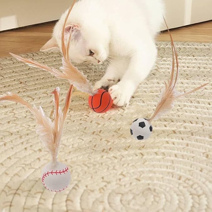 Interactive Cat Feather Ball Toys - 2025 New Elastic Bouncy Balls for Indoor Cats, Kitten Rolling Exercise Toys with Silicone Feathers, Fun & Durable Cat Toy for Play & Exercise