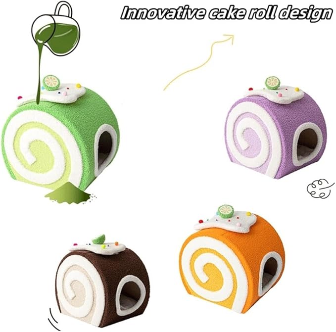 Creative Cat Cave Bed, Lovely Cake Roll Cats House for Indoor Cats, Small Pet Bed, Cute Cat Furniture for All Seasons, No Assembly Needed(Green)