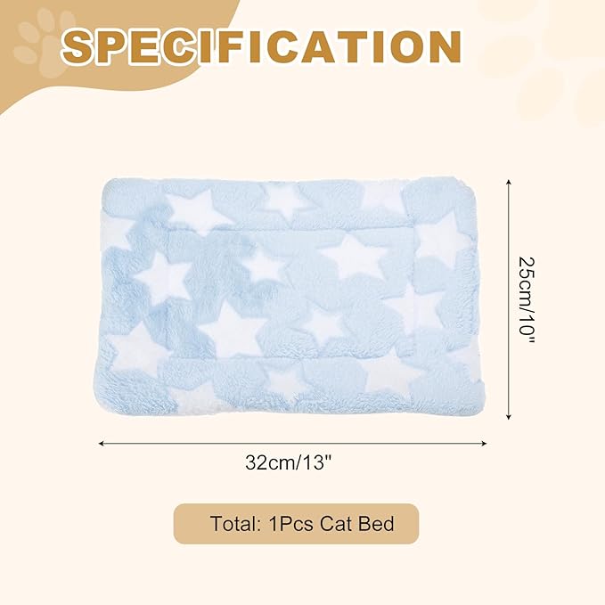 Dog Cat Bed Mat, Soft Coral Fleece Pet Cushion Pad with Cute Stars Print, Warm Washable Pet Bed 13x10 Inches, (Blue), Intended for Medium Small Dog Cat
