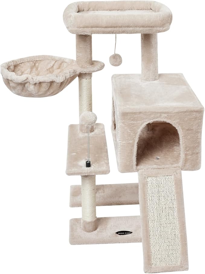 Beige Cute Cat Tree Tower for Indoor Cats Condo with Sisal Scratching Posts Jump Platform Furniture Activity Center Play House Bed