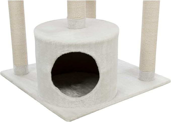 TRIXIE Seli Cat Tree – Cat Tower with Sisal Posts, Condo, Padded Platforms & Hanging Toy – Cat Furniture for Indoor Cats – Cream, 21.1" x 21.1" x 59.1"