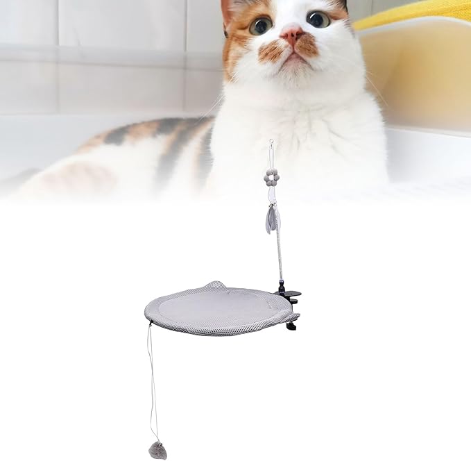 AYNEFY Cat Desk Perch Adjustable Space Saving Mesh Hammock Bed for Cats Breathable Fabric Cat Bed Attachment for Home Office Use Beds Furniture