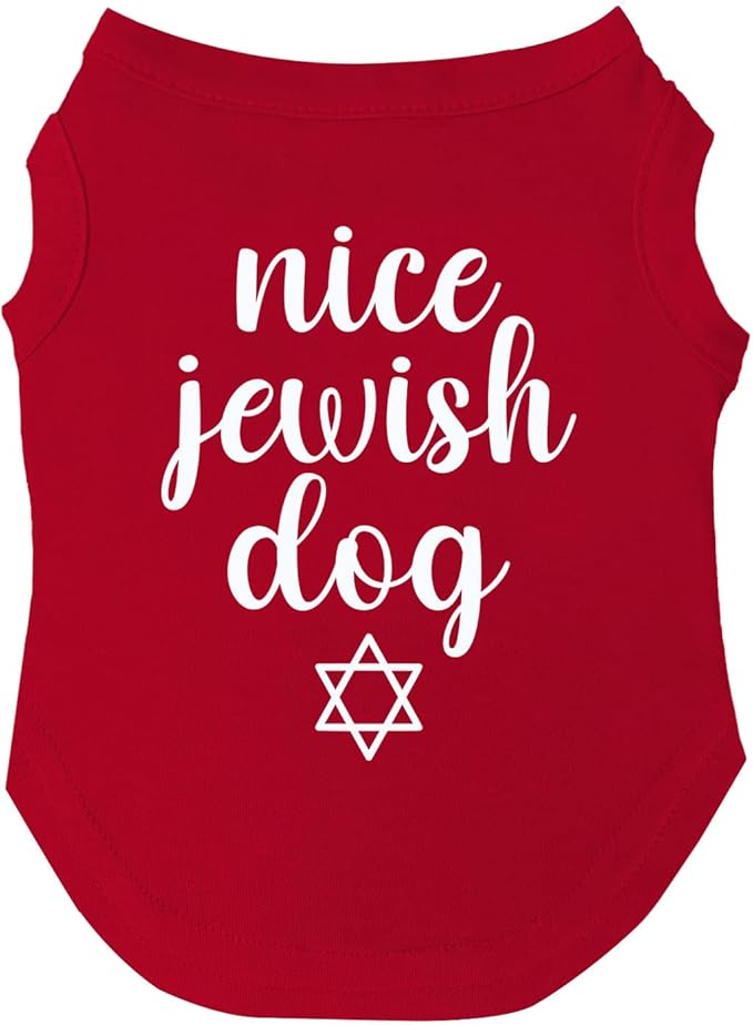Nice Jewish Dog Passover Dog Tee Shirt | Sleeveless | Sizes for Puppies, Toys and Large Breeds (Red, Medium 930)
