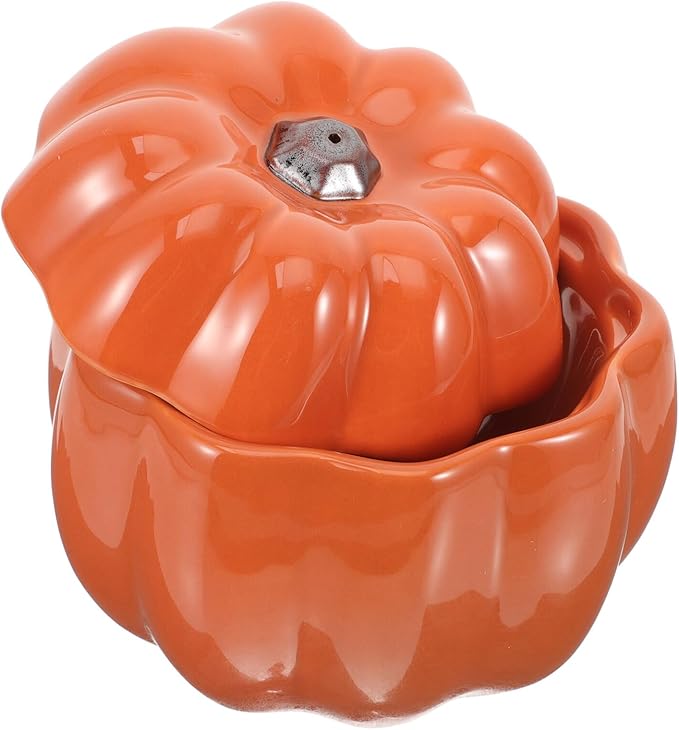 Ceramic Raised Pumpkin Shaped Pet Food Bowl with Elevated Design for Cats and Dogs, Orange Dual Bowls for Feeding and Watering, Neck Protection Pet Feeder Suitable for Travel