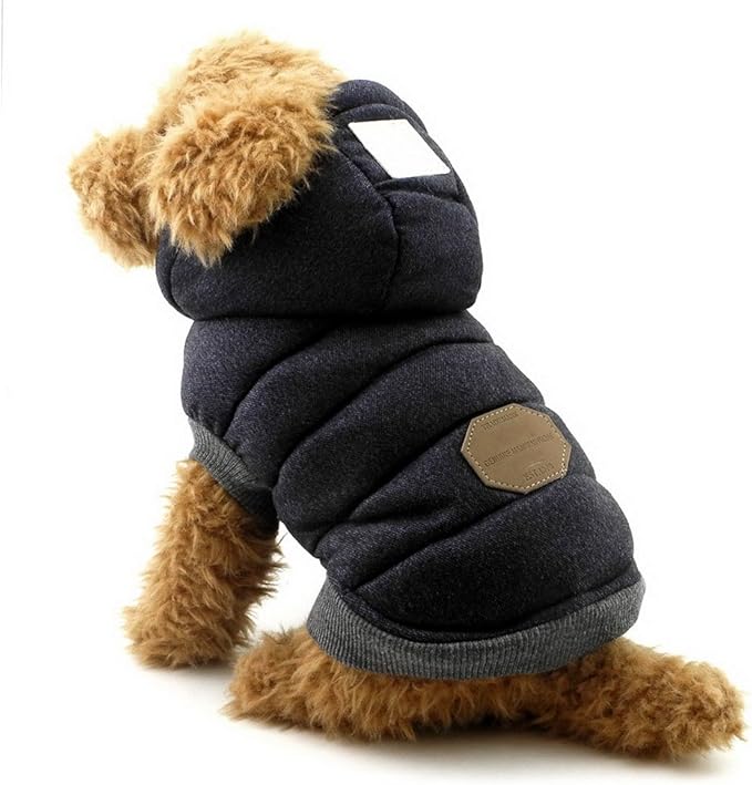 Fleece Dog Hoodie Winter Coat for Small Boy Dog Cat Puppy Cotton Hooded Jacket Chihuahua Clothes Blue S