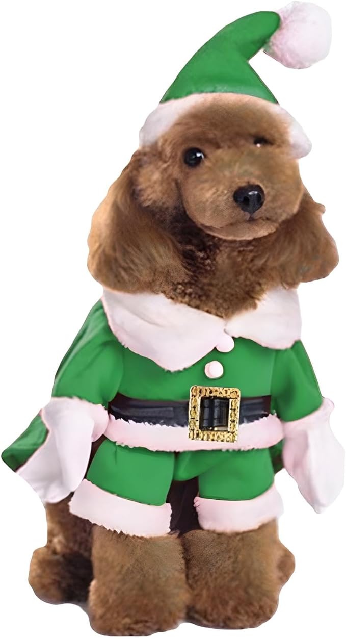 NACOCO Pet Christmas Costumes Dog Suit with Cap Santa Claus Suit Dog Hoodies Cat Xmas Costumes (Green, XL)
