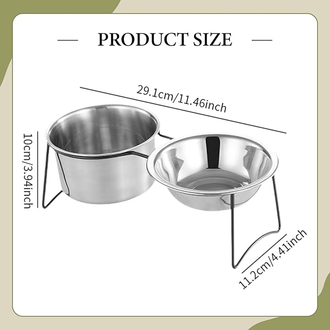 Cat Water and Food Bowl Stainless Steel Double Feeder Dish with Anti-Slip Base for Cats and Small Medium Dogs 11.46x4.41x3.94inch