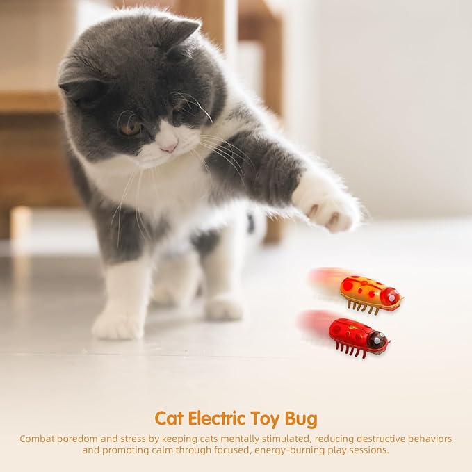 XCZAP Cat Electric Toy Bug – Automatic Rolling Interactive Cat Toy(2-Pack) (LS-Green Yellow)