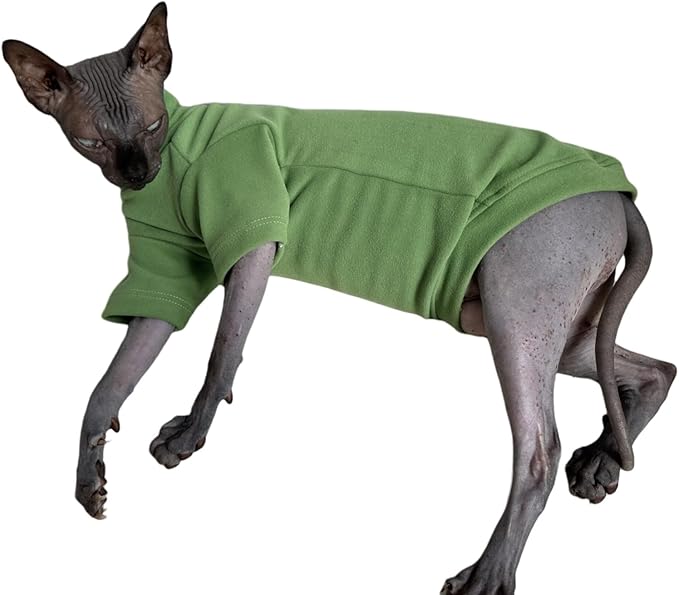 Sphynx Cats Solid Warm Fleece Shirt Cat Turtleneck Undershirt Thermal Hairless Cat Clothes for Sphynx, Devon, Cornish Cat Clothes and Small Kitten and Dogs (Green, Medium)