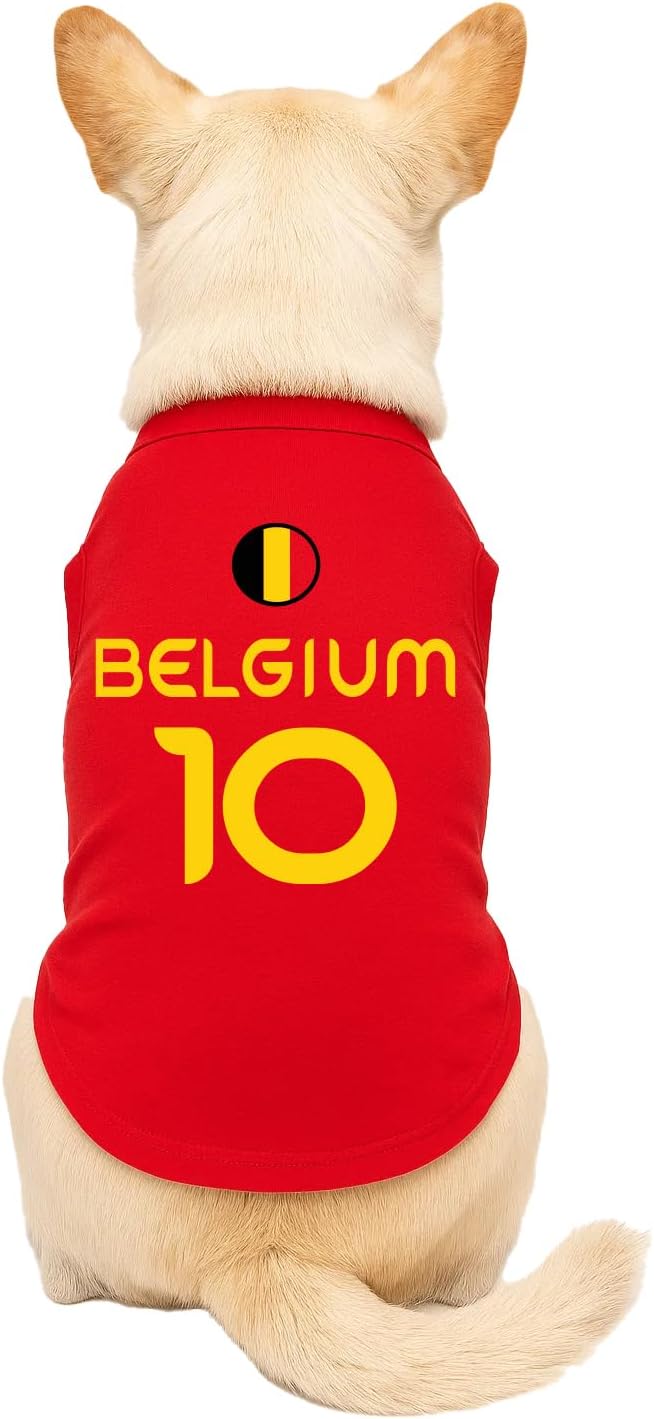 Belgium Flag Soccer Jersey Style Dog Tee Shirt | Sleeveless Breeds | International Soccer | Game Day |Red, X-Large 1785