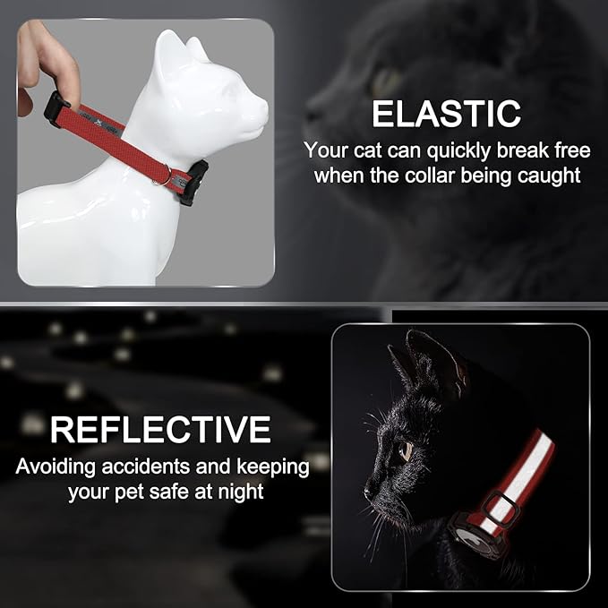 Reflective AirTag Cat Collar, Integrated Cat Tracker Collar with Air Tag Holder and Bell, Safety Elastic Band Cat GPS Collars for Girl Boy Cats, Kittens and Puppies (Red, XS)