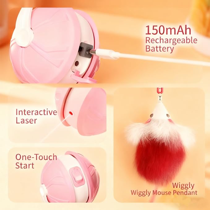 Interactive Cat Toy Ball for Indoor Cats, 2-in-1 Smart Moving Cat Ball with Feather Accessories, Automatic Kitten Toys for Bored Indoor Cats, USB Rechargeable Ideal for Small and Medium Cats