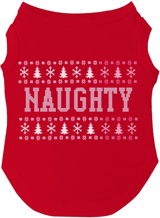 Naughty Ugly Sweater Dog Tee Shirt | Sleeveless Breeds | Christmas | Holiday Season | Winter Wonderland | Gift |Red, 4X-Large 974