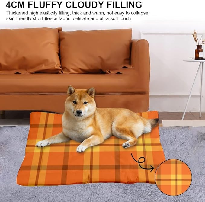 Classic Fall Textile Design Dog Crate Pads Non Slip Dog Bed Beds for Crates Soft Pet Bed Non- Slip Bottom Accessories for Home Multi- Scenario Cage Mat Gift Printed Pet Mat 24× 18 Inch
