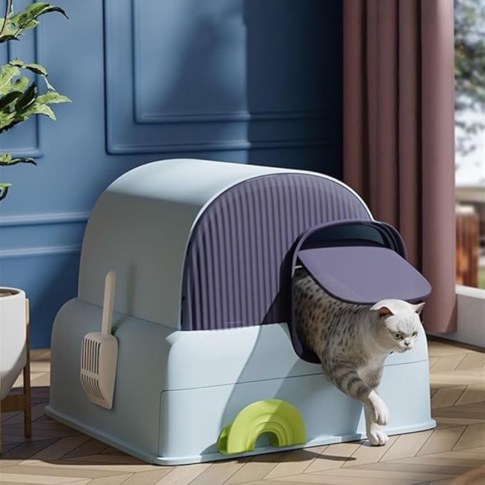 Pet Supplies, Enclosed Cat Litter Box with Hood & Drawer, Anti-Splash & Easy Clean(White)