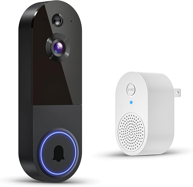 ClipBlur 1080p Wireless Wi-Fi Video Doorbell Camera with Night Vision, Outdoor Surveillance Cameras, Two Way Audio, 2.4G WiFi Only, AI Motion Detection and Cloud Storage (Sold Separately)