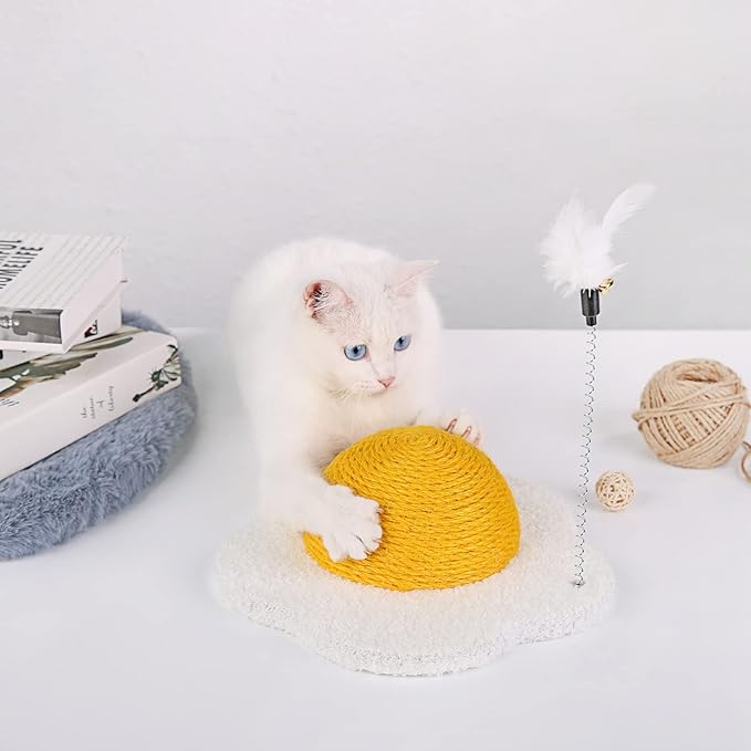 Cat Scratch Posts Round Cat Scratcher Poached Egg Wear-Resistant Round Claw Ball Scratching Board for Cats with Funny Cat Dtick Scratching Posts for Indoor Cats Scratching Pads for Indoor