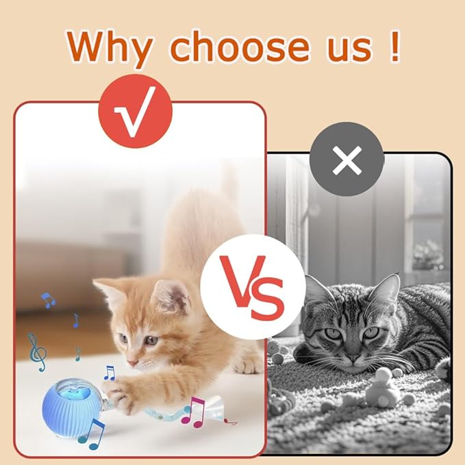 1PC Interactive Cat Toys for Indoor Cats,2025 New Generation Interactive Cat Ball Toy with Elastic Mesh Tail,Automatic Cat/Kitten Toys with Chirping & Motion Activate,Cat Toys for Bored Indoor,Red