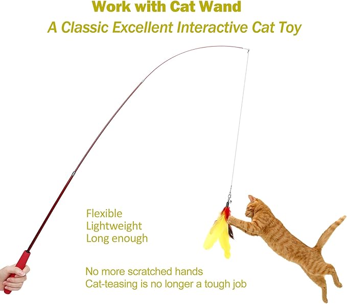 MeoHui 11PCS Cat Feather Toys Refills, 10PCS Feathers and 1PC String, Interactive Cat Wand Toy Replacement for Bored Indoor Adult Cats & Kittens