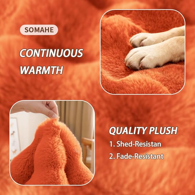 SOMAHE Large Dog Bed Mat, Extra Large Plush Faux Fur Washable Pet Bed for Large Dogs, Non-Slip Fluffy Dog Mat – Machine Washable XL Dog Sleeping Pad for Large Breeds, 35 x 27 Inch Orange