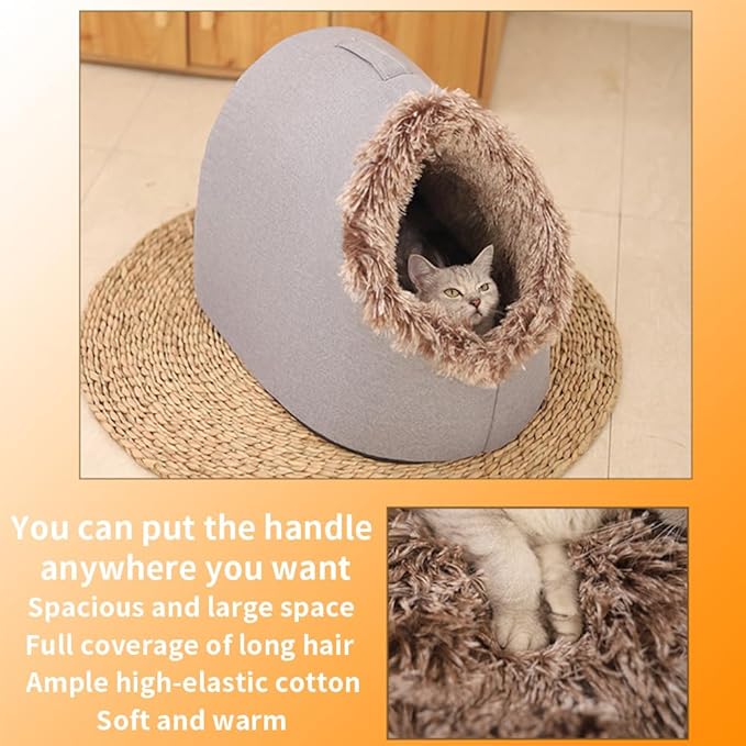 Plush Cat Cave Bed for Indoor Cats & Small Dogs - Fluffy Covered Pet House, Self-Warming Removeble Dog Bed with Anti-Slip Bottom, Washable Cat Hideaway Hut (Green,Large)