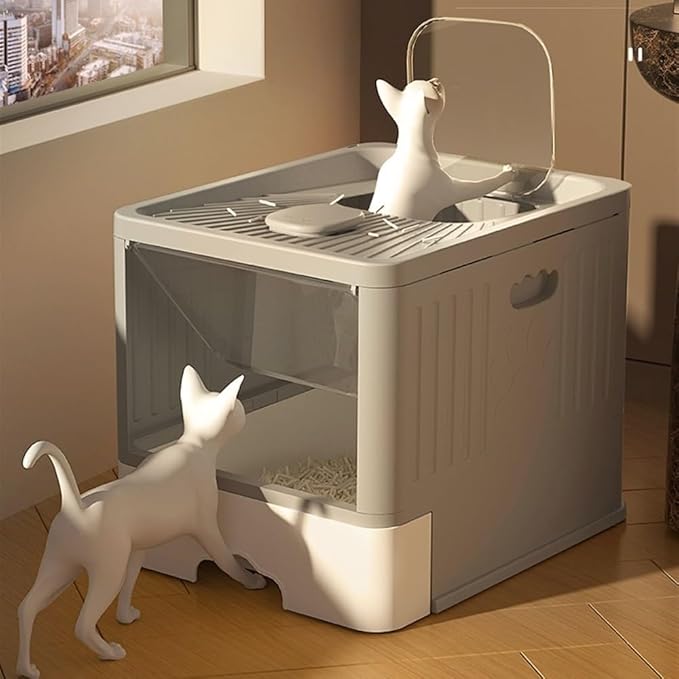 Pet Supplies, Large Enclosed Cat Litter Box with Lid, Top Entry Drawer Design & Scoop(Purple)