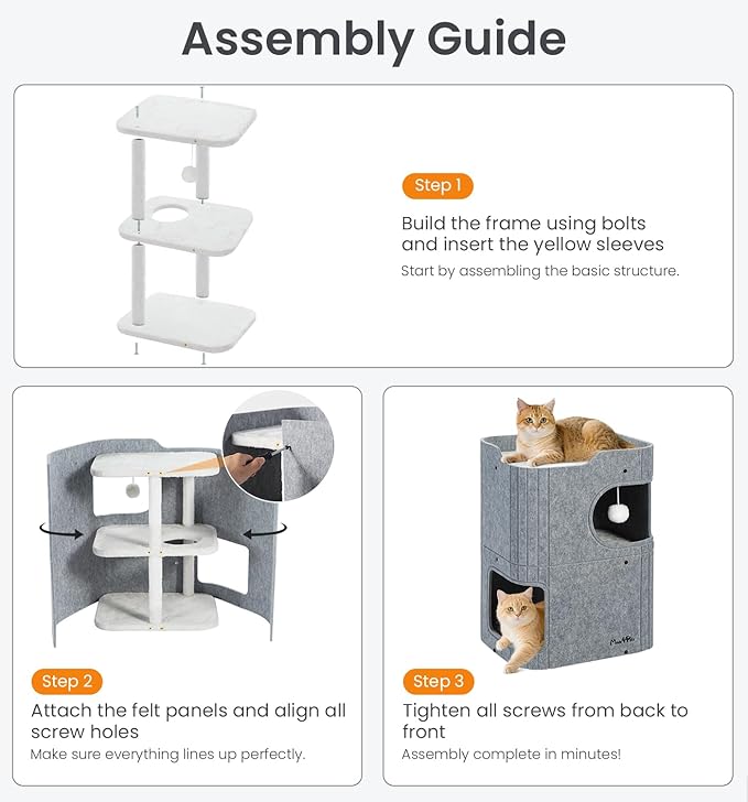 Made4Pets Cat House for Indoor Use, 2-Storey Cube Bed Cave, Covered Hideaway Condo with Scratch-Resistant Felt, Foldable Easy-to-Clean Design for Multi-Cat Homes, Beige