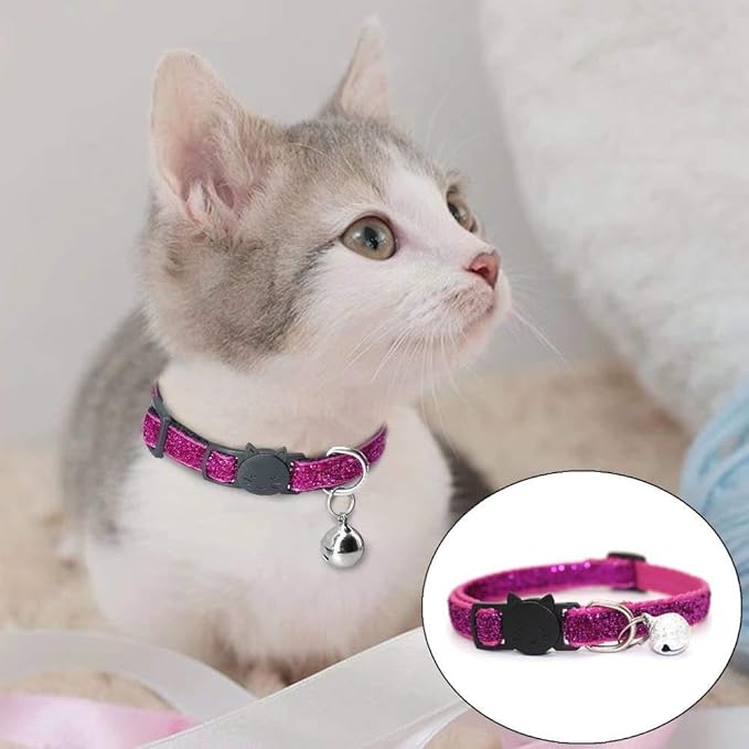 8 Pcs Quick Release Cat Collars Glitter Cat Collars with Bell Adjustable Mixed Colors Soft Velvet Collar Set Breakaway Cat Collar with Bell