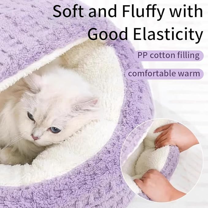 Plush Cat Bed Hooded Semi Enclosed Shell Shaped Pet Nest Cozy Warming Anti-Slip Small Dog Bed for Puppy and Kitten (Green, Large)