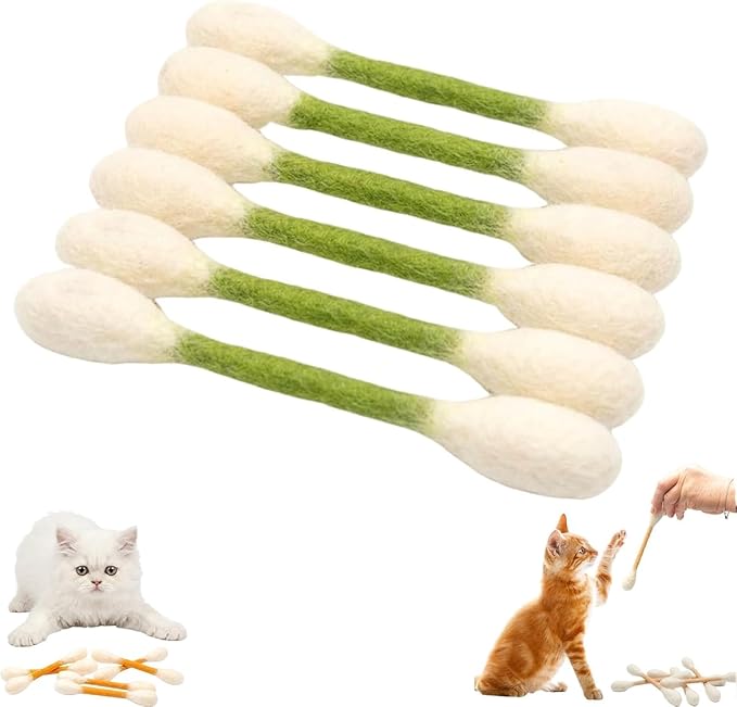 Cotton Swabs Cat with Catnip, 6 Pk Giant Kitten Chew Sticks for Indoor Boredom, Durable Dental Teething Ropes, Big Interactive Felt Kitty Kicker Play Lover Gift Accessories (Green)