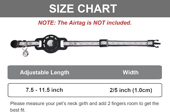 Reflective Cat Collar with Airtag Holder Breakaway Safety Airtag Kitten Collars with Bell for Male Female Boy Cats,Black