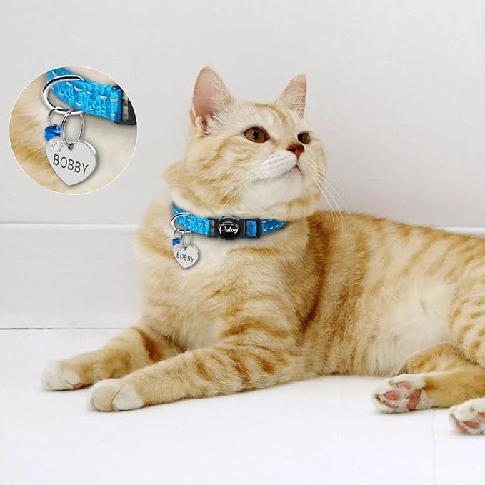 Quick Release Cat Collar Reflective Cat Collars Personalized Puppy Collars for Small Dog Cats Kitten Doggy Blue XS