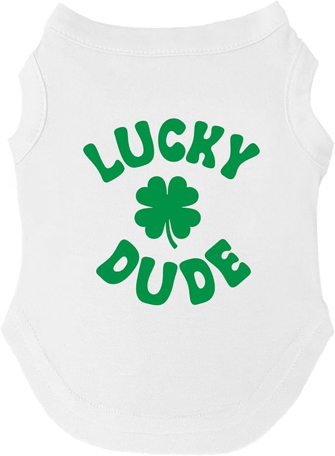 Lucky Dude Dog Tee Shirt | Sleeveless Breeds | St. Patrick's Day | Lucky | Shamrock | Irish Holiday |White, 3X-Large 1207