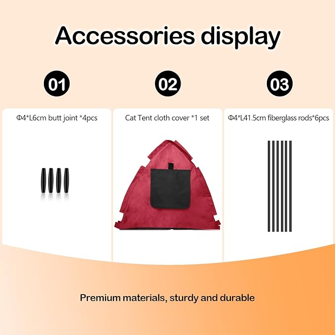Portable Pet Tent with Full-Enclosure Zippered Mesh Door, Indoor & Outdoor Cat House for Safety & Ventilation, Cozy Nest for Cats, Puppies & Small Animals, Red